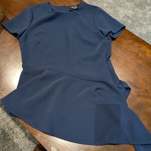 White House Black Market Navy Blue Cap Sleeve Side Zip Blouse